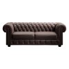Pohovka WINDSOR 3 SOFA, hnedý poťah so zvinutými podrúčkami a prešívaním s gombíkmi