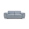 Rozkladacia pohovka ENY SOFA 3 na bielom pozadí v svetlomodro-sivej farbe, moderný trojsed s operadlami a podrúčkami, pohľad spredu.
