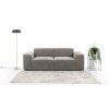 Pohovka CLOUD SOFA 2 v sivom čalúnení na bielom pozadí s lampou a rastlinou, minimalistický dvojsed, pohľad spredu.