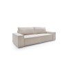 Rozkladacia pohovka FABIO SOFA v béžovej farbe na bielom pozadí, šikmý pohľad spredu na hranaté podrúčky.