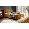 Horčicová boxspring posteľ 160x200 NOLAN, celkový pohľad zošikma v spálni