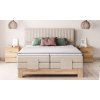 Čalúnená boxspring posteľ - detail zásuviek a rámu - masívne drevo