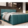 Zelenomodrá boxspring posteľ 160x200 MARY, celkový pohľad zošikma v spálni