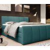 Zelenomodrá boxspring posteľ - v spálni - celkový pohľad zošikma