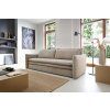 Rozkladacia pohovka ALBER SLIM SOFA v interiéri pri okne, béžové čalúnenie, pohľad v uhle spredu.