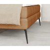 Boxspring posteľ ARES, detail hnedého čalúneného rohu rámu a tmavých kovových nôh.