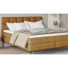 Hnedá boxspring posteľ 140x200 ARES, v spálni, bližší šikmý pohľad spredu s vankúšmi