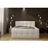 Čalúnená boxspring posteľ HERA - béžová - v tmavom interiéri spálne - pohľad spredu