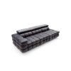 Rovná sedacia súprava DRACO SOFA V8 tmavosivá, šikmý pohľad zhora na dlhú plochu sedenia s jemným členením sedákov a prešívaním.