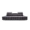 Rovná sedacia súprava DRACO SOFA V10 v tmavosivej farbe, čelný pohľad na rovný tvar s výrazným horizontálnym prešívaním a opierkami hlavy.