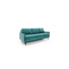 Rozkladacia pohovka DORADO SOFA tyrkysová, šikmý pohľad zhora na celkový tvar s operadlovými vankúšmi a štíhlymi nohami.