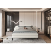Krémová boxspring posteľ 160x200 RAIN, celkový pohľad spredu v spálni