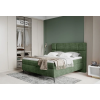 Zelená boxspring posteľ 140x200 PEAK, pohľad zošikma, v interiéri spálne