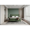 Boxspring posteľ PEAK - zelená - pohľad spredu - v interiéri spálne